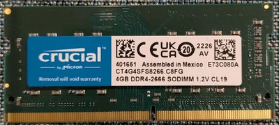 Crucial 4GB DDR4 2666MHz PC4-21300 Laptop SODIMM Memory Ram CT4G4SFS8266 - Image 1 of 3