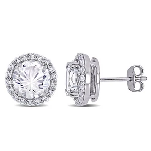 AMOUR 5 1/2 CT TGW Created White Sapphire Halo Stud Earrings In Sterling Silver - Picture 1 of 4