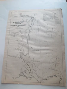 ORIGINAL 1917 GEO. W. ELDRIDGE HARBOR CHART "NEWBURYPORT, IPSWICH, ESSEX, ++" - Picture 1 of 5