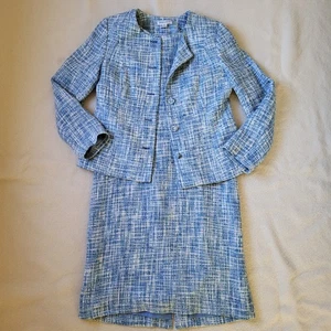 Pendleton 2 Piezas Traje Vestido y Chaqueta Mujer Talla 10 Azul Blanco Texturizado  - Imagen 1 de 24