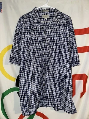 Cutter & Buck Button Up Shirt Mens XL Blue Geometric Pattern Short Sleeve - Image 1 of 4