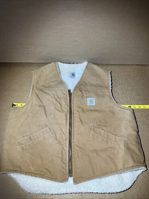 Vintage Carhartt Duck Sherpa Lined Zip Vest Made In USA Size Is A Guess XL? Read - Image 1 of 4
