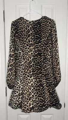 Ganni Women’s Silk Blend Long Sleeve Mini Dress Leopard Print Brown 36 US S - Image 1 of 4
