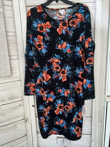 LuLaRoe Elegant Debbie Floral Black Blue Orange Gold Dress Size Large New - Picture 1 of 8