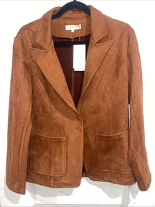 Neu mit Etikett Solitaire Wildlederimitat Blazer Jacke 1 Knopf Taschen Größe Large - Bild 1 von 6