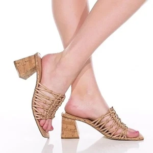 Marc Fisher Colica Blockabsatz Sandalen hellbraun gewebte Pantoletten Slipper Sommer Größe 10M - Bild 1 von 8