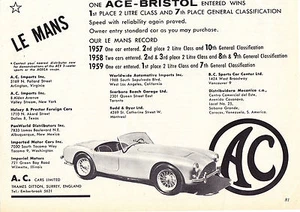 1959 A.C. ACE-BRISTOL ~ ORIGINAL KLEINDRUCKANZEIGE - Bild 1 von 2