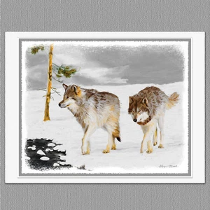 6 Weihnachtskarten Wölfe im Schnee Wolf Kunst Notiz Grußkarten - Bild 1 von 2
