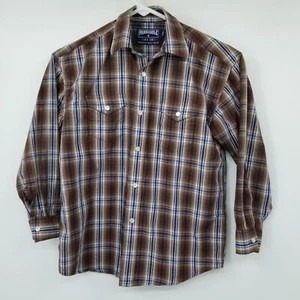 Panhandle Slim Fit Brown and Blue Plaid Pearl Snap Boy's Size Medium - Picture 1 of 10