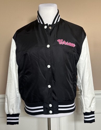 Versace giacca donna blouson nylon tessuto logo nero 8 US (42 euro) nuova con etichette $ 1900