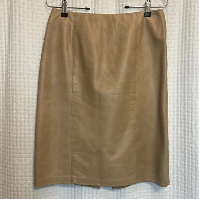 Falda Danier 100% Cuero Genuino Talla 6 Camel Cremallera Hasta la Rodilla Lápiz G13 Foto 1 de 4