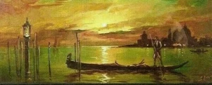 LISTED ITALIAN SALVATORE LANGELLA Sd ORIGINAL O/C SUNSET OVER VENICE CANALS - Picture 1 of 7