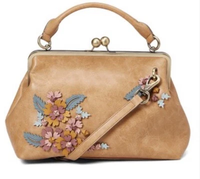 Elle Jae Almond Vegan Leather Floral Handbag Crossbody Nwt $127 - Image 1 of 4