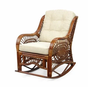 Malibu Rocking Handmade Lounge Chair ECO Wicker Rattan Colonial w Cream Cushion - Picture 1 of 8