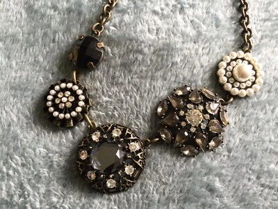 "Collar Joyería Vintage FIRMADO LIA SOPHIA Cadena Estrás Cuentas Bronce 18""" Foto 1 de 4