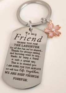 To My Friend Thank you for the laughter Friend Keychain Gift Flower charm - Picture 1 of 1