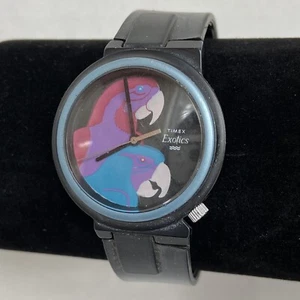 Vintage Timex Exotics Watch Retro Art Parrot Design Watch Black Band Unisex - Picture 1 of 12