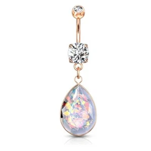 Piercing Ombelico Placcato Oro Rosa Ciondolo Opalite Multicolore - Foto 1 di 1