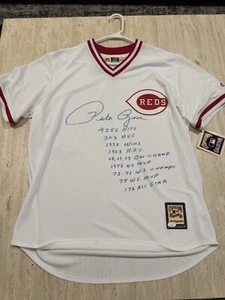 Pete Rose AUTO Signed Reds HALL OF FAME CAREER RECORD 9 Stat Jersey JSA CERT - Picture 1 of 4