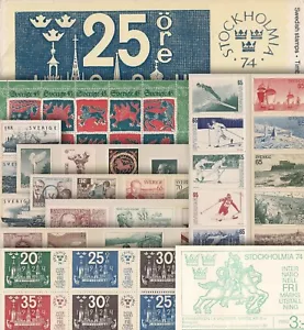 SWEDEN (1974) Annual Stamp Set with MNH Sets, Singles, Booklets (7 pics) 844 - Picture 1 of 7