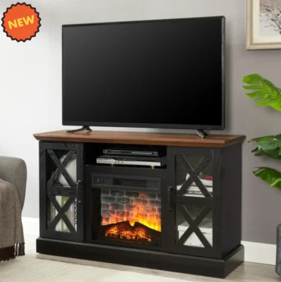 Soporte De TV Con Chimenea Eléctrica Mueble Para Sala Televisor De 55" Negro Foto 1 de 4