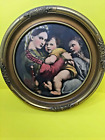 Vintage Raphael MADONNA OF THE CHAIR Round Antique Look Gold Tone 11 1/4" Frame