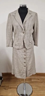 Beige linen suit 12/14 skirt pure midi pockets Copenhagen skirt jacket Part Two - Image 1 of 4