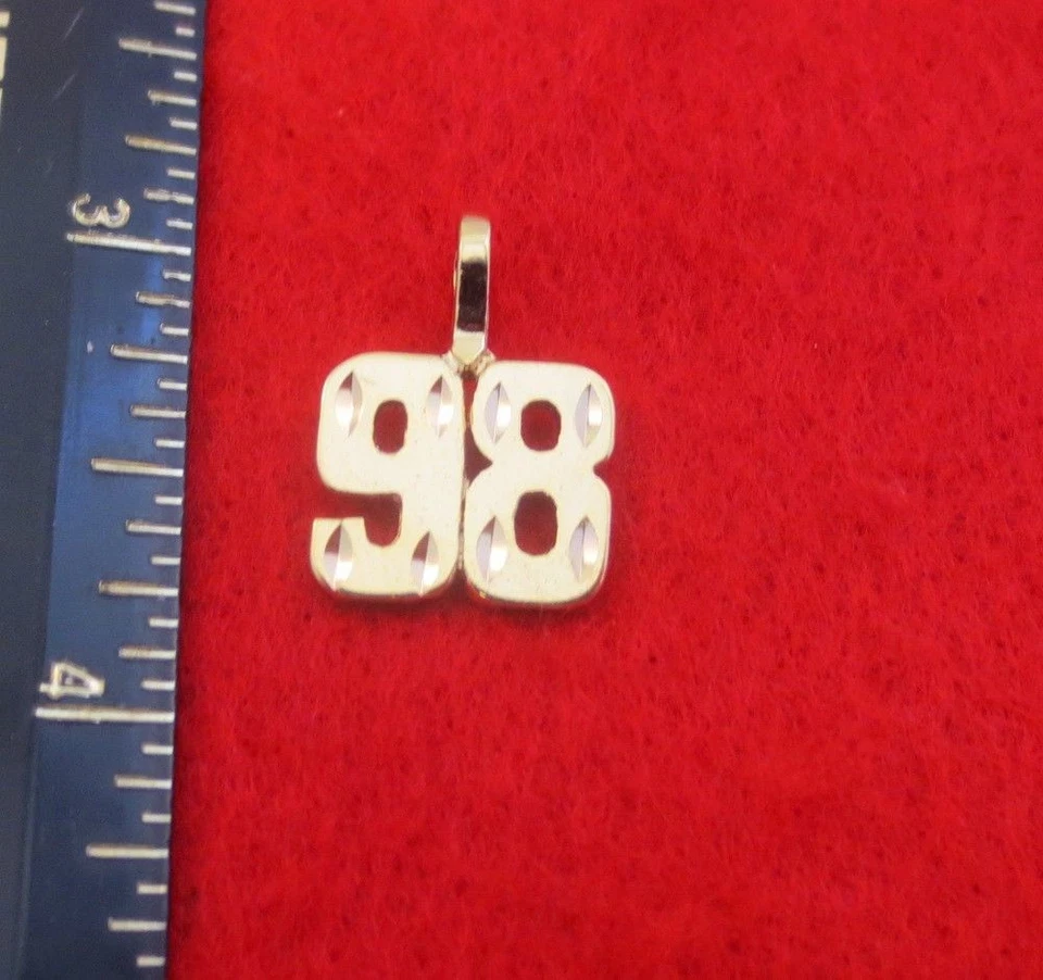 14KT GOLD PLATED NUMBER "98" DIAMOND-CUT CHARM - Image 1 of 1