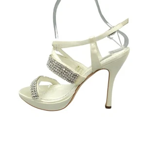 Benjamin Adams Heels Cream Crystals Sz 7.5 Bridal Wedding Prom Formal Strappy - Picture 1 of 13