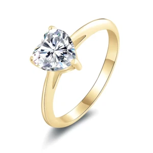 10ct Solid Gold Solitaire 7*7mm Heart Shaped Moissanite Rings Her Wedding 10K - Picture 1 of 7