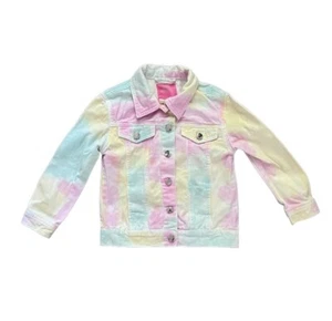 Iskand Dewdrops Tie-Dyed Girls Pastel Rainbow Denim Jacket 5 - Picture 1 of 11