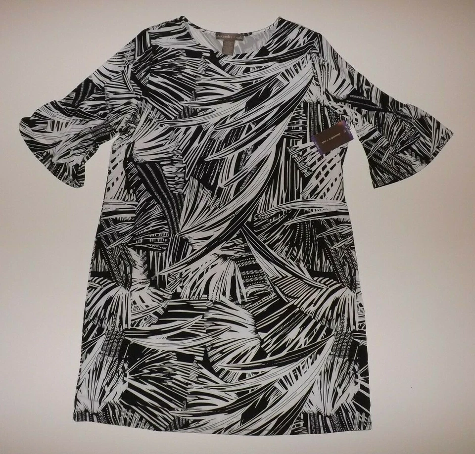 Alexandra Oak Womens Black White Dress Bell 3/4 Sleeve Size XXL 2xl