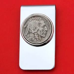 US 1938 Indian Head Buffalo Nickel 5 Cent Coin Stainless Steel Money Clip New - Picture 1 of 6