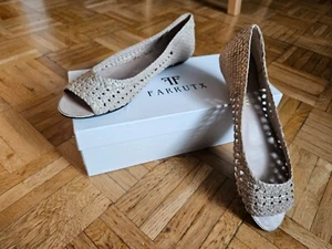FARRUTX * Gr. 37 * Ballerinas Peep Toe * Leder geflochten * grau-beige * NEU - Bild 1 von 6