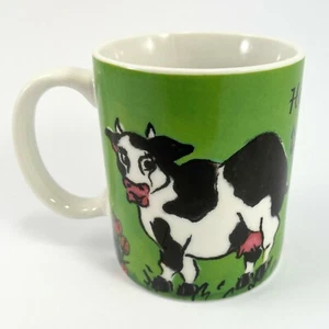 COWS & TULIPS HOLLAND Green Coffee Mug Porcelainware Travel Souvenir - Picture 1 of 5