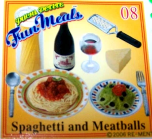 Re-Ment Fun Meals #8 ESPAGUETIS Y ALBÓNDIGAS, vino, ensalada, parmesano, rallador Barbie - Imagen 1 de 16