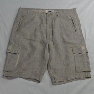 Joseph Abboud 36 x 10" Khaki Stripe Beach Wedding Relaxed 100% Linen Mens Shorts - Picture 1 of 9