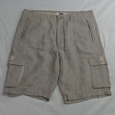 Pantalones Cortos Joseph Abboud 36 x 10" Caqui Rayas Playa Boda Relajados 100% Lino Para Hombre Foto 1 de 4
