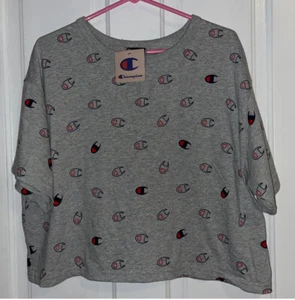Champion Womens Crop Shirt Allover Logo Print Extra Large New With Tags - Picture 1 of 6