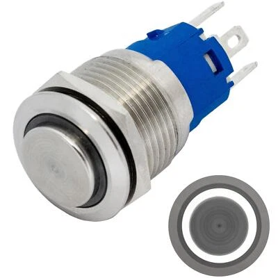 Stainless steel Pressure switch raised Ø19mm Ring LED Cold White IP65 2,8x0,5mm  - Image 1 of 3