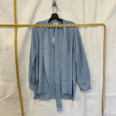 Cárdigan suéter para mujer Milly azul cuello en V corbata frontal dobladillo acanalado lentejuelas algodón L Foto 1 de 4