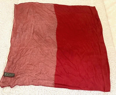 Echo 100%  Silk Scarf Red Charmeuse & Chiffon  Pocket Square  20"W - Image 1 of 4