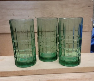 SET OF 3 VINTAGE*TARTAN PLAID GREEN* Tumbler/Iced Tea Glass/ 16oz/Anchor Hocking - Picture 1 of 9
