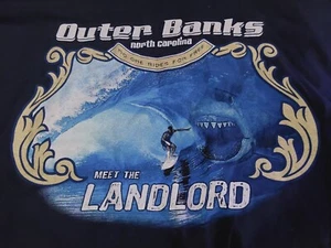 Outer Banks T-Shirt XL North Carolina Meet the Landlord Shark Waves Dark Blue - Picture 1 of 2