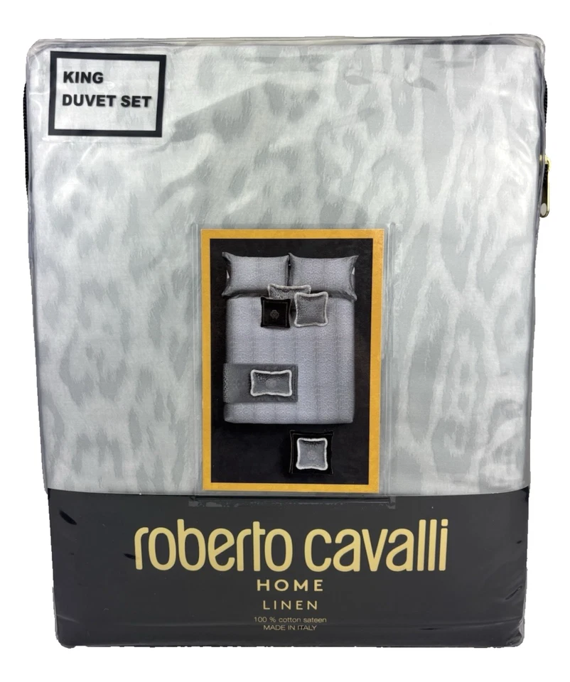 Juego de funda nórdica Roberto Cavalli KING gris claro estampado de leopardo ropa de cama de lujo Foto 1 de 4