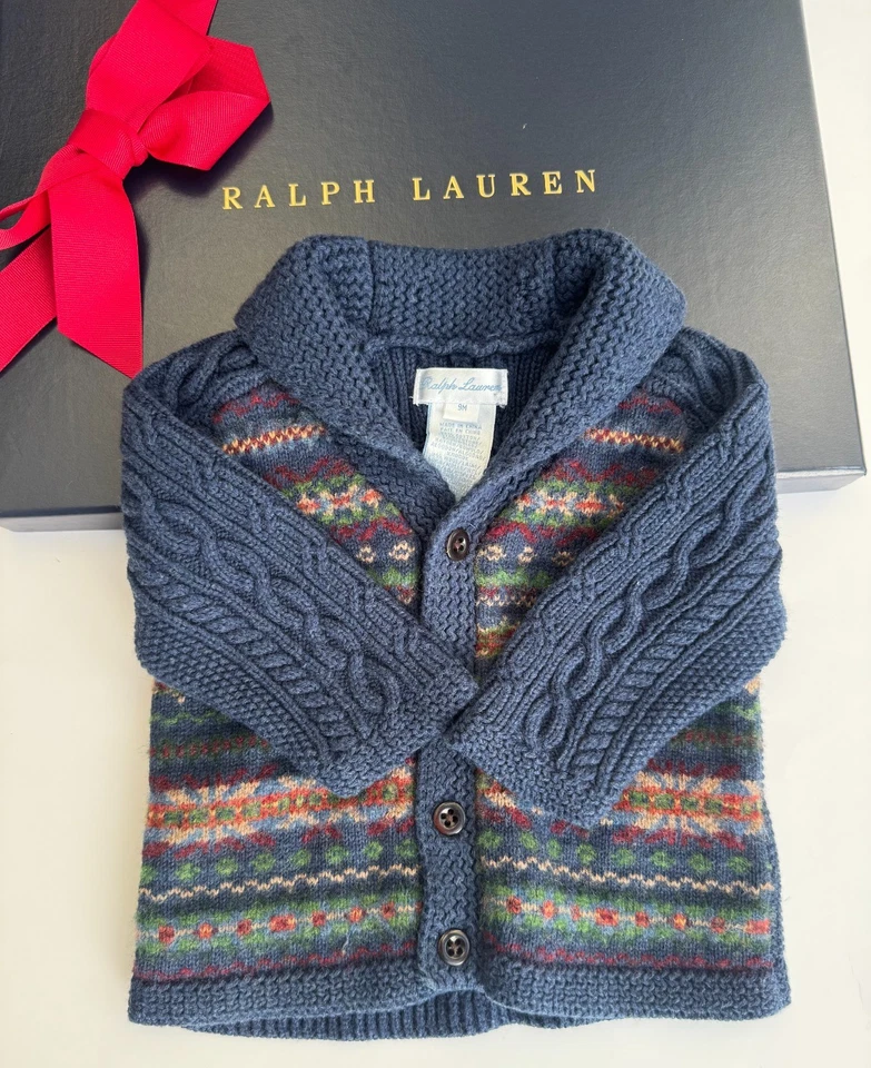Polo Infant - Cárdigan Tejido 9 Mo Ralph Lauren Fair Isle - Adorable Cálido Vacaciones Foto 1 de 4