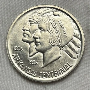 1938-S Arkansas Centennial Commemorative .50c Half Dollar Silver Coin - Picture 1 of 5