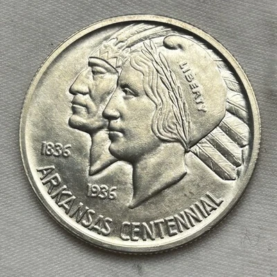 1938-S Arkansas Centennial Commemorative .50c Half Dollar Silver Coin - Image 1 of 4