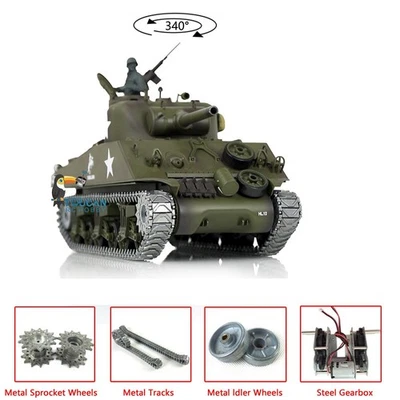 Henglong 1:16 M4A3 Sherman RTR 2.4G RC Tank 3898 7.0 Upgraded Metal Tracks - Image 1 of 4