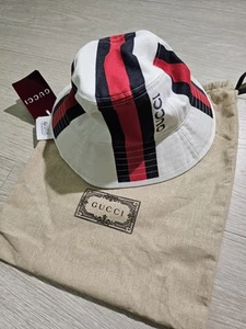 Authentic Gucci Web Detail Cotton Bucket Hat Size S 57cm Brand New - Picture 1 of 8